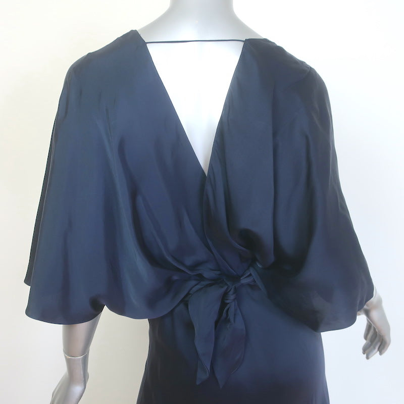Cortana Martina Satin Open-Back Maxi Wrap Dress Navy Size 38