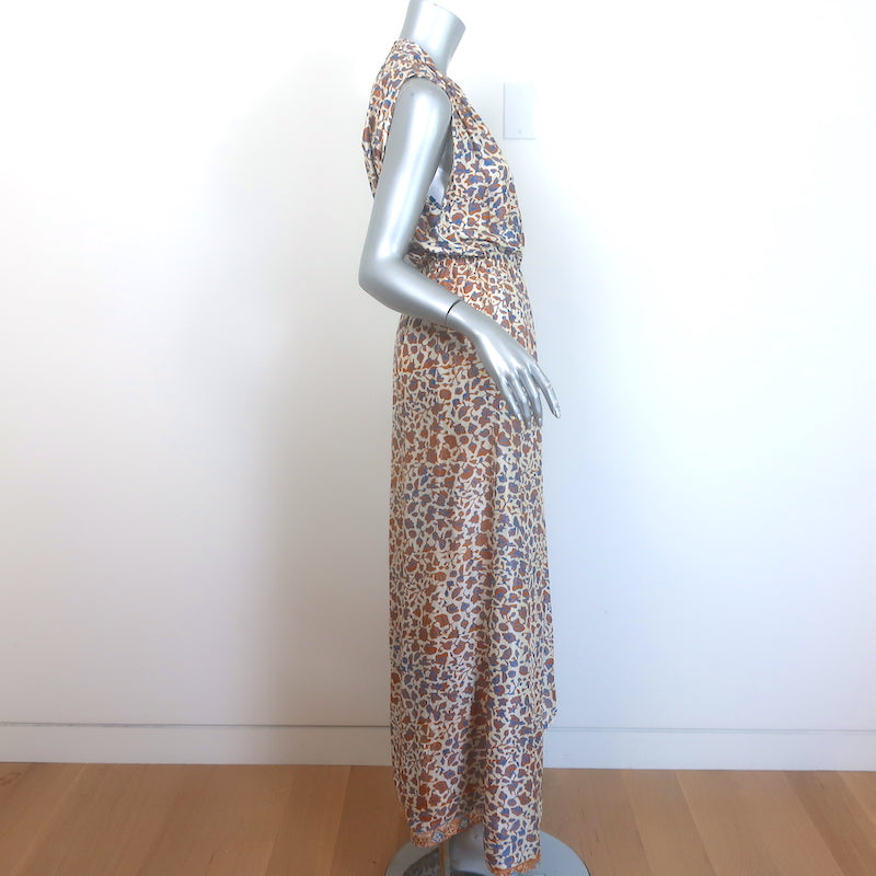 Natalie Martin Nico Sleeveless Maxi Wrap Dress Cream Floral Print Size Medium