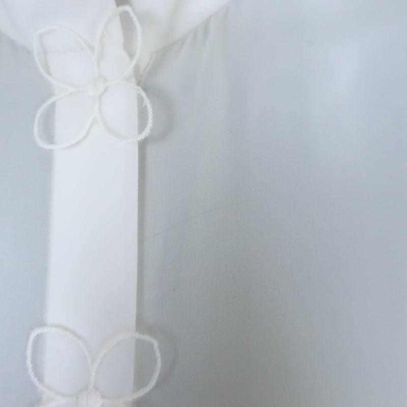 Oscar de la Renta Organza Flower-Trimmed Blouse Cream Silk Size 6 NEW