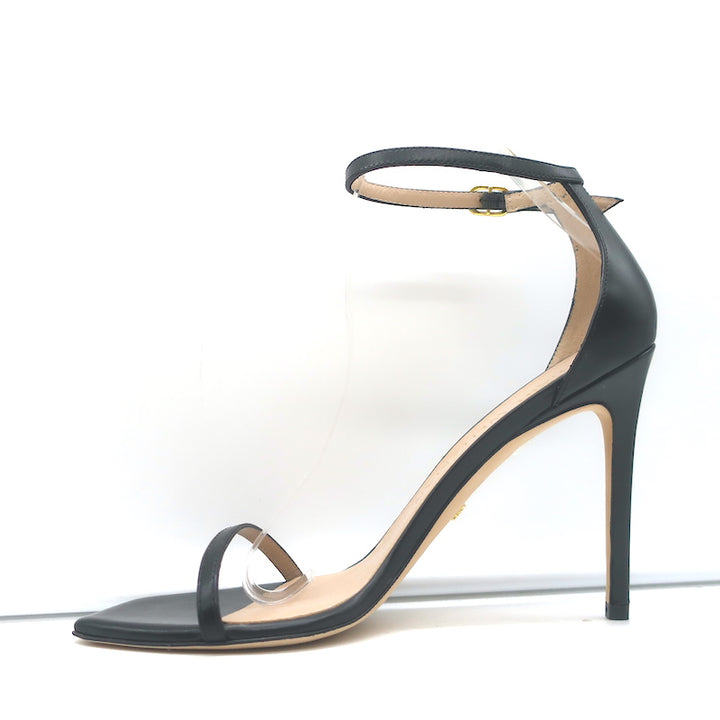 Stuart Weitzman Nudistcurve Ankle Strap Sandals Black Leather Size 10 NEW