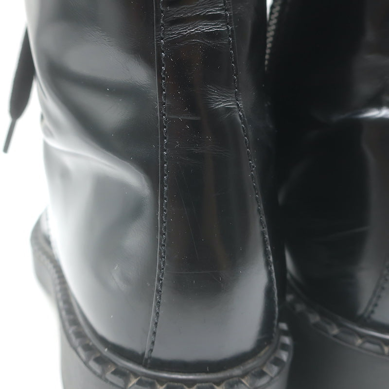 Prada Combat Boots Black Brushed Leather Size 40