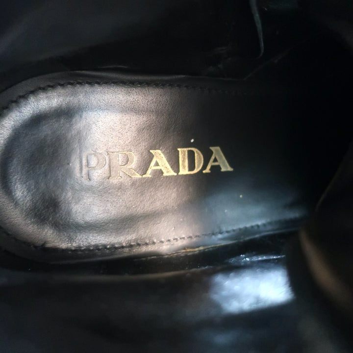 Prada Combat Boots Black Brushed Leather Size 40