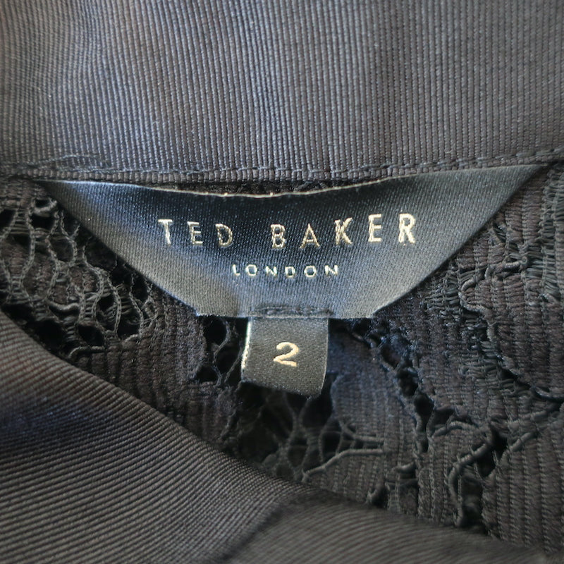Ted Baker Lace Button Down Shirt Black Size 2 Long Sleeve Top