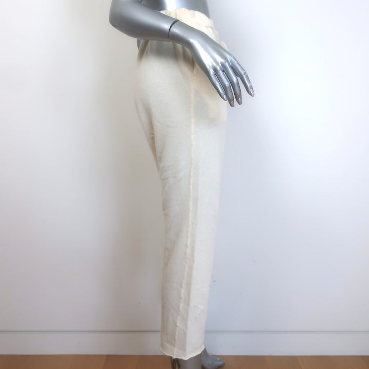 The Elder Statesman Cashmere Cropped Raw Edge Sweatpants Ivory Size Small