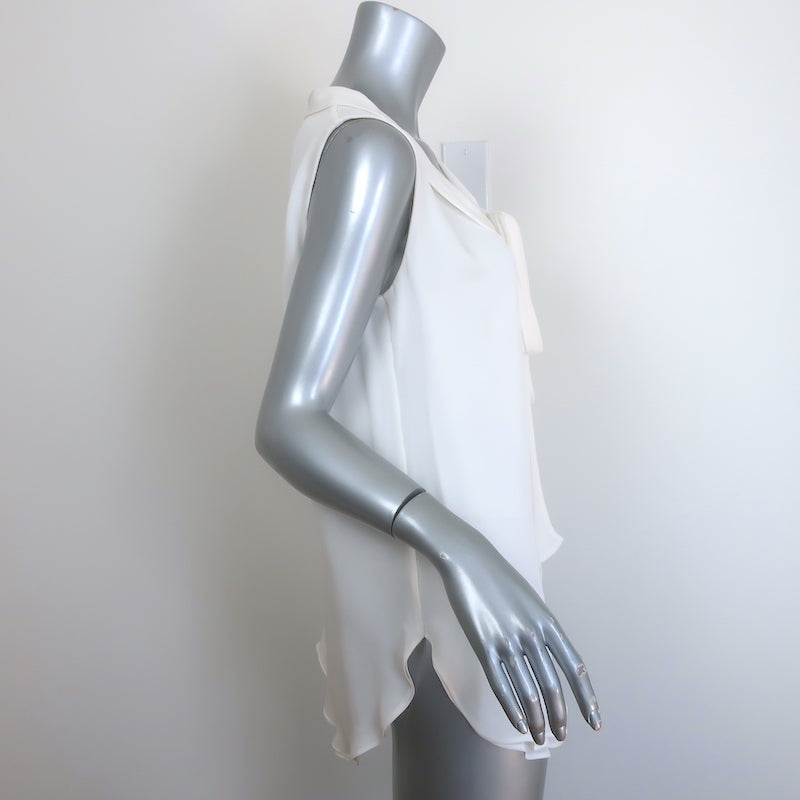 Oscar de La Renta Tie-Neck Blouse Ivory Silk Size 6 Sleeveless Top NEW