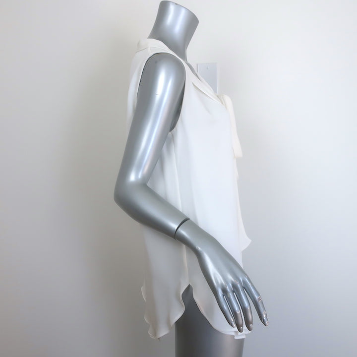 Oscar de La Renta Tie-Neck Blouse Ivory Silk Size 6 Sleeveless Top NEW