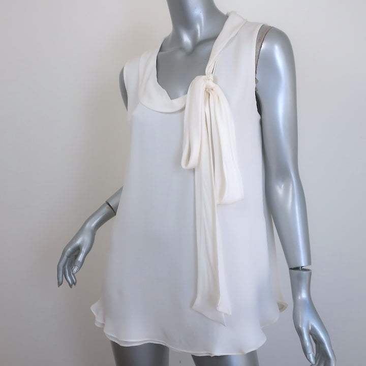 Oscar de La Renta Tie-Neck Blouse Ivory Silk Size 6 Sleeveless Top NEW