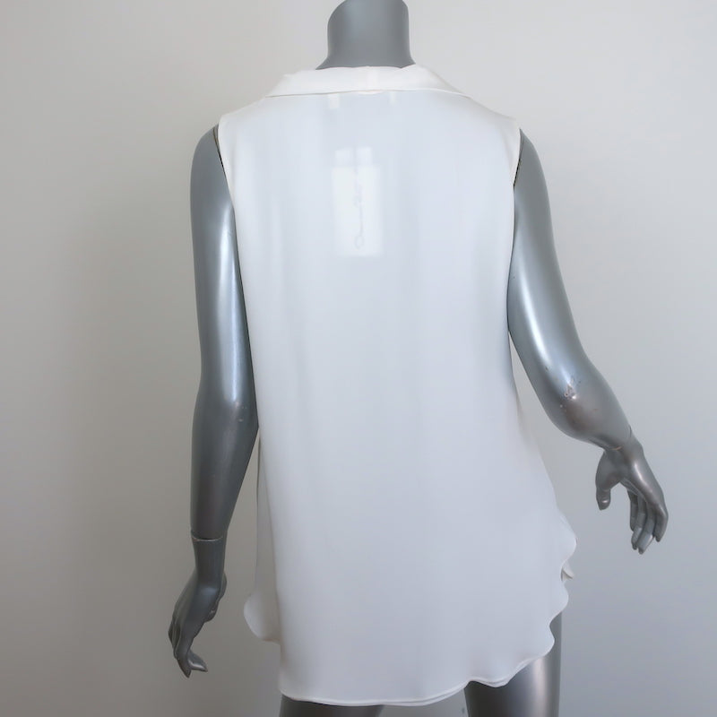 Oscar de La Renta Tie-Neck Blouse Ivory Silk Size 6 Sleeveless Top NEW