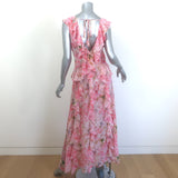 MISA Claudita Ruffled Maxi Dress Light Pink Printed Chiffon Size Small