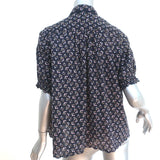 THE GREAT Button Down Top Charcoal Floral Print Scalloped Cotton Size 0