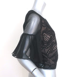 Alexis Leonard Organza-Sleeve Top Black Lace Size Medium