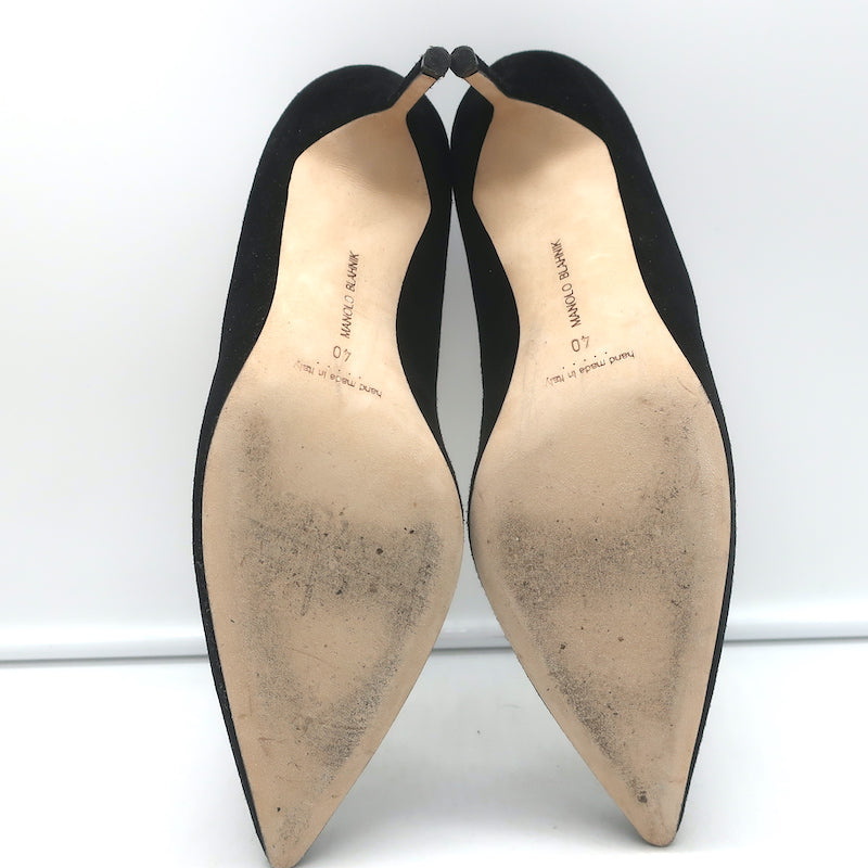 Manolo Blahnik BB 70 Pumps Black Suede Size 40 Pointed Toe Heels