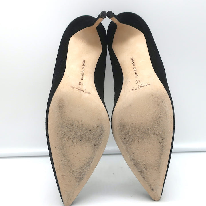 Manolo Blahnik BB 70 Pumps Black Suede Size 40 Pointed Toe Heels