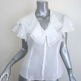 Ralph Lauren Blue Label Ruffle Top White Ramie Size 8 Short Sleeve Blouse
