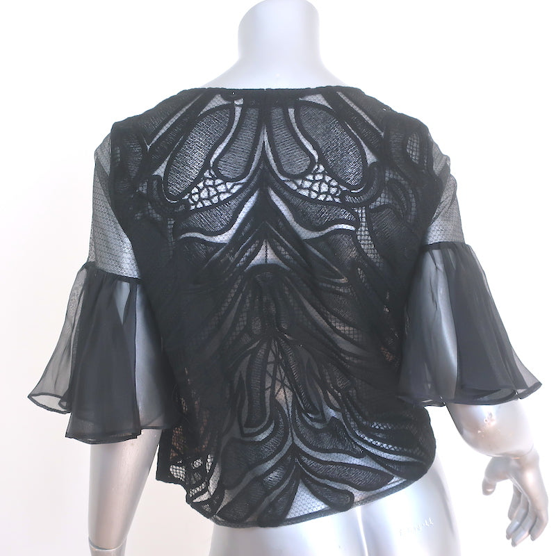 Alexis Leonard Organza-Sleeve Top Black Lace Size Medium