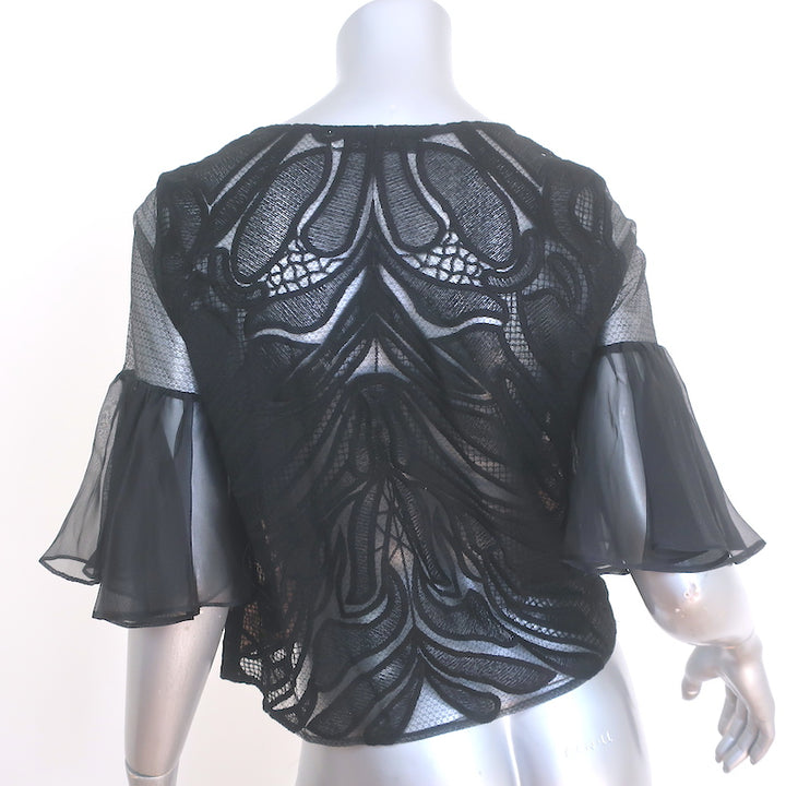 Alexis Leonard Organza-Sleeve Top Black Lace Size Medium