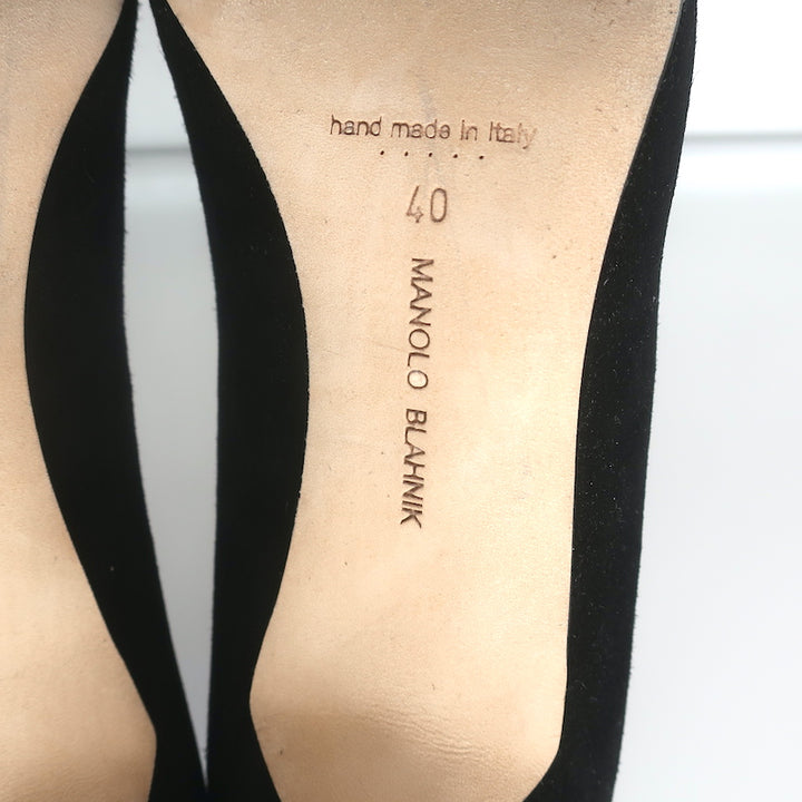 Manolo Blahnik BB 70 Pumps Black Suede Size 40 Pointed Toe Heels