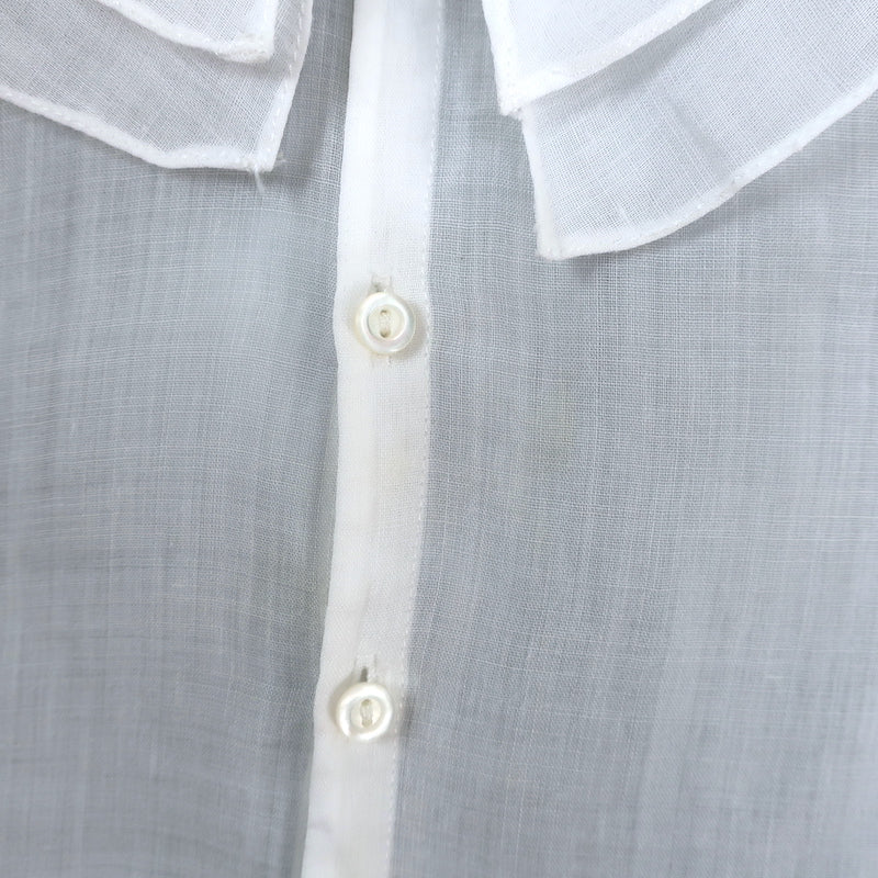 Ralph Lauren Blue Label Ruffle Top White Ramie Size 8 Short Sleeve Blouse