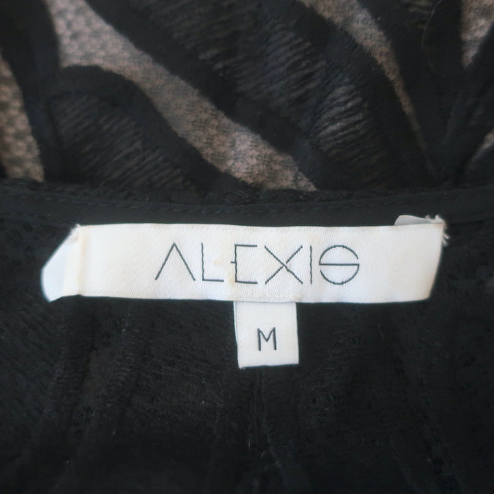 Alexis Leonard Organza-Sleeve Top Black Lace Size Medium