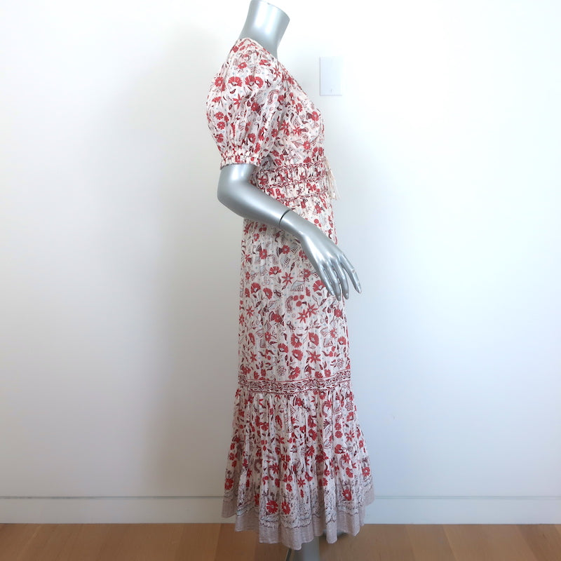 Ulla Johnson Zaria Puff Sleeve Midi Dress Cream/Red Floral Print Cotton Size 6