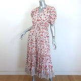 Ulla Johnson Zaria Puff Sleeve Midi Dress Cream/Red Floral Print Cotton Size 6