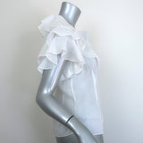 Ralph Lauren Blue Label Ruffle Top White Ramie Size 8 Short Sleeve Blouse