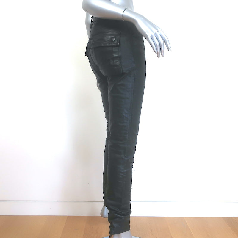 Rick Owens Fogachine Tyrone Leather Skinny Pants Black Size US 4