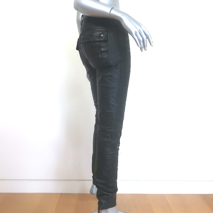 Rick Owens Fogachine Tyrone Leather Skinny Pants Black Size US 4