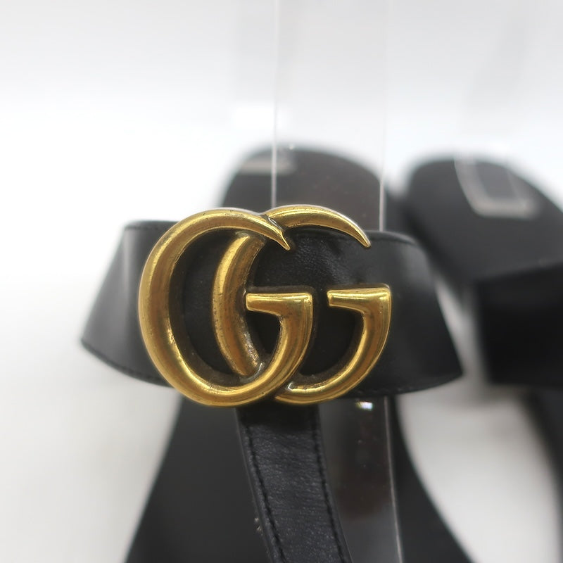 Gucci GG Marmont T-Strap Flat Thong Sandals Black Leather Size 40