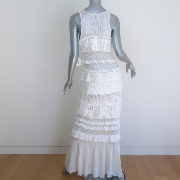 STAUD Sorrento Ruffled Crocheted Maxi Dress White Cotton-Blend Size Medium NEW