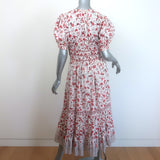 Ulla Johnson Zaria Puff Sleeve Midi Dress Cream/Red Floral Print Cotton Size 6