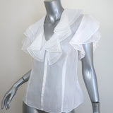 Ralph Lauren Blue Label Ruffle Top White Ramie Size 8 Short Sleeve Blouse