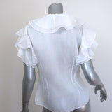 Ralph Lauren Blue Label Ruffle Top White Ramie Size 8 Short Sleeve Blouse