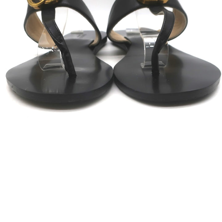 Gucci GG Marmont T-Strap Flat Thong Sandals Black Leather Size 40