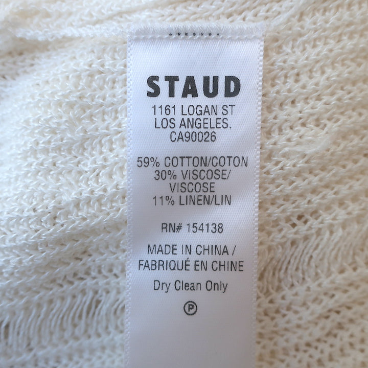 STAUD Sorrento Ruffled Crocheted Maxi Dress White Cotton-Blend Size Medium NEW