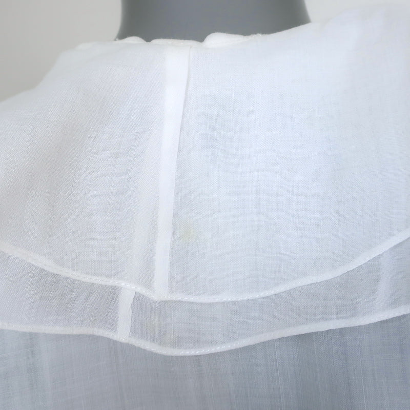 Ralph Lauren Blue Label Ruffle Top White Ramie Size 8 Short Sleeve Blouse