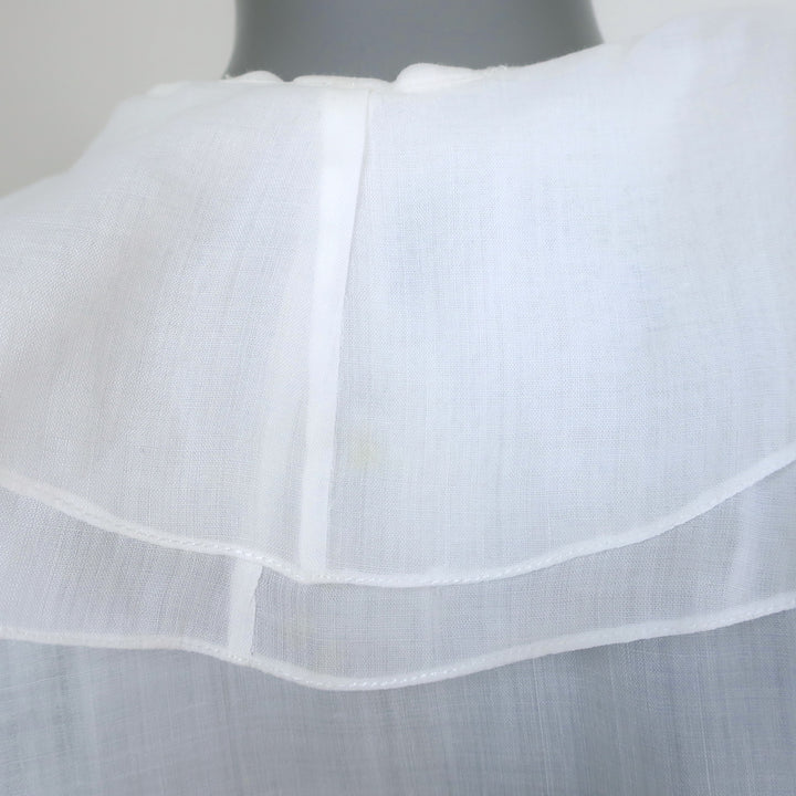Ralph Lauren Blue Label Ruffle Top White Ramie Size 8 Short Sleeve Blouse