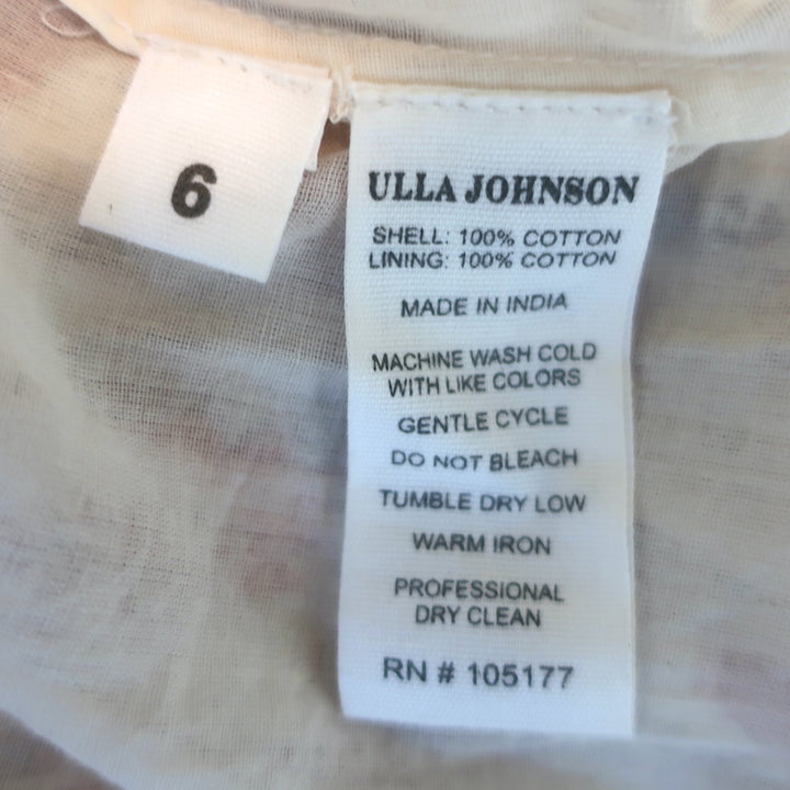 Ulla Johnson Zaria Puff Sleeve Midi Dress Cream/Red Floral Print Cotton Size 6