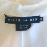 Ralph Lauren Blue Label Ruffle Top White Ramie Size 8 Short Sleeve Blouse