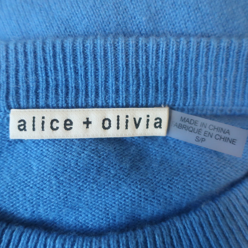 Alice + Olivia Angie Crewneck Sweater Blue Stretch Wool-Cashmere Size Small