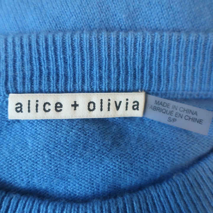 Alice + Olivia Angie Crewneck Sweater Blue Stretch Wool-Cashmere Size Small