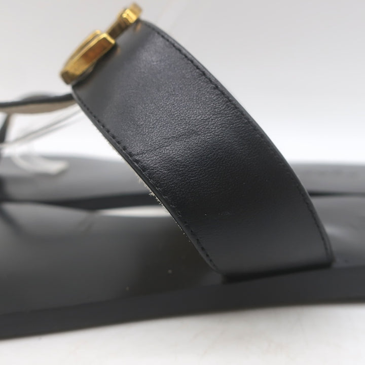Gucci GG Marmont T-Strap Flat Thong Sandals Black Leather Size 40