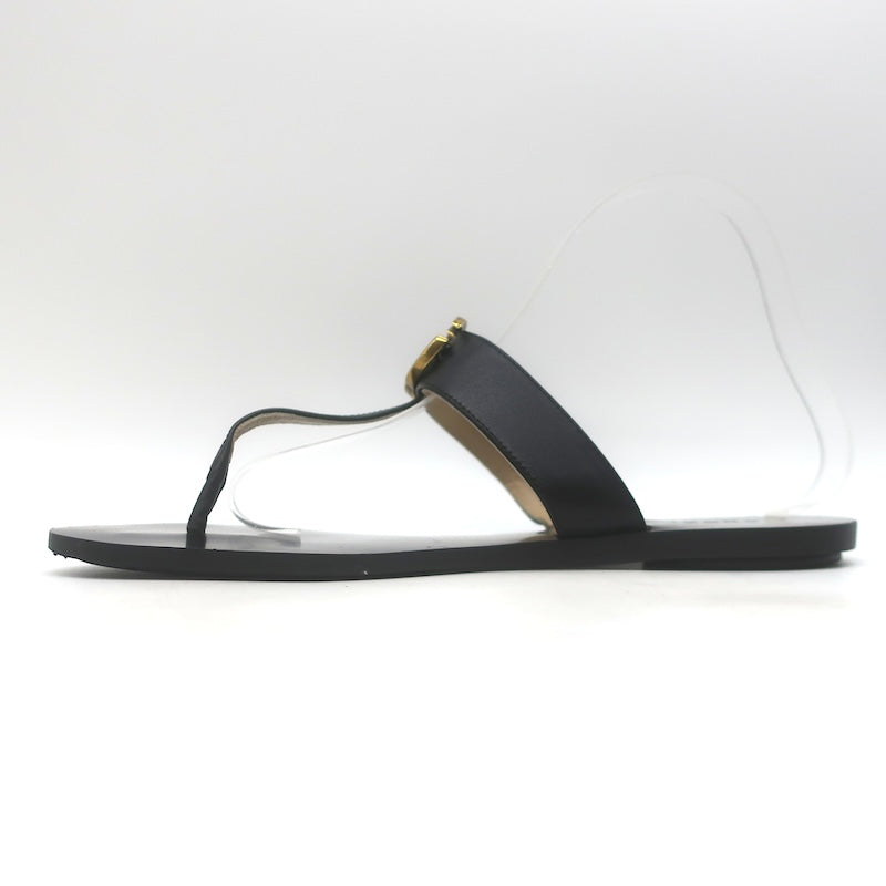 Gucci GG Marmont T-Strap Flat Thong Sandals Black Leather Size 40