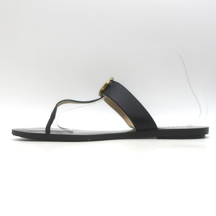 Gucci GG Marmont T-Strap Flat Thong Sandals Black Leather Size 40