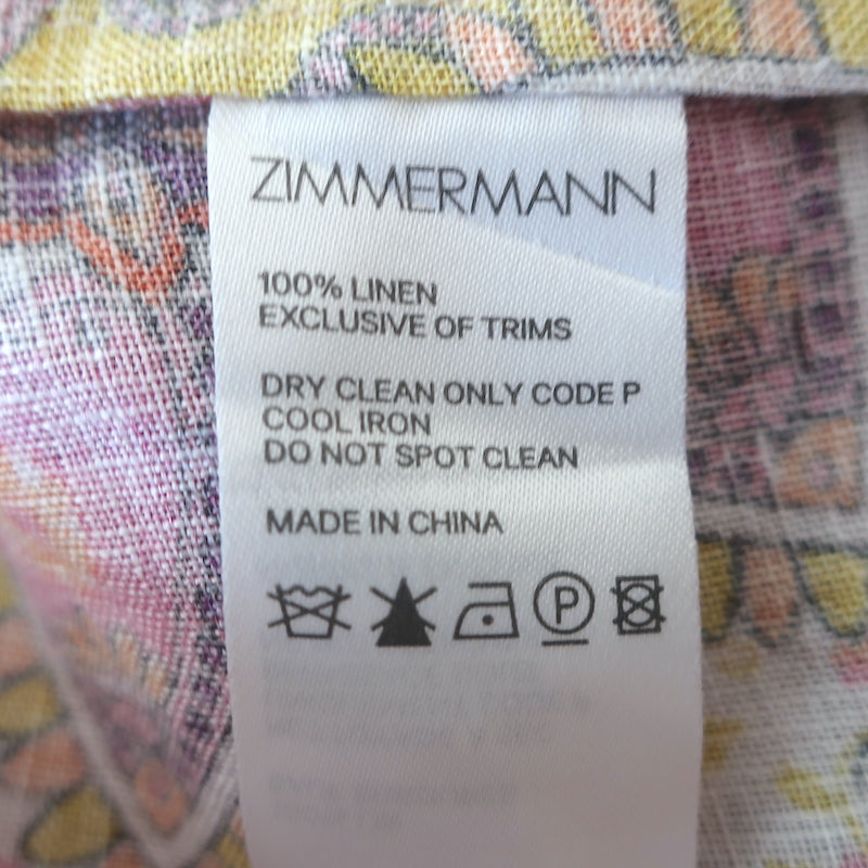 Zimmermann Fiesta Mini Wrap Dress Pink Paisley Print Linen Size 1