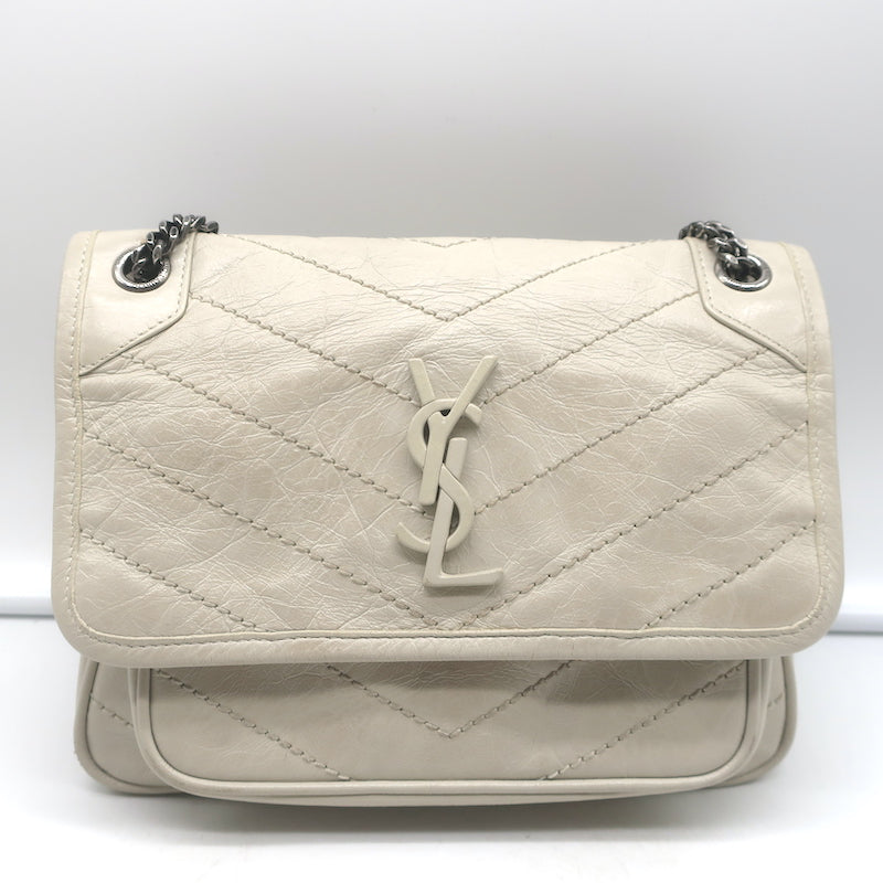 Saint Laurent Baby Niki Shoulder Bag Off-White Vintage Leather Crossbody
