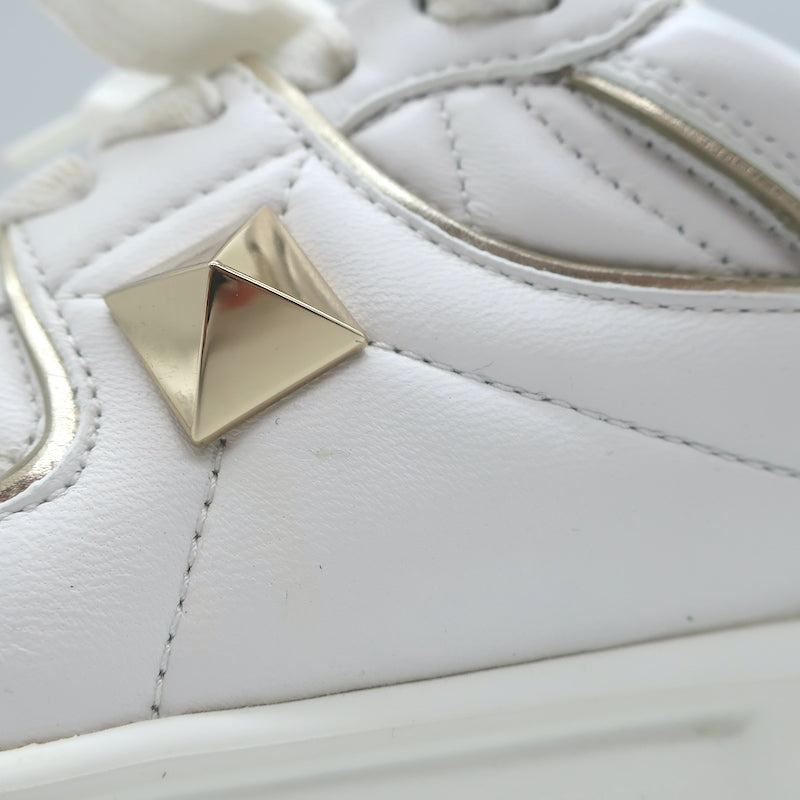 Valentino One Stud Low Top Sneakers White &amp; Gold Leather Size 35.5