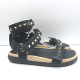 Valentino Rockstud Nylon Double Strap Espadrille Sandals Black Size 38 NEW