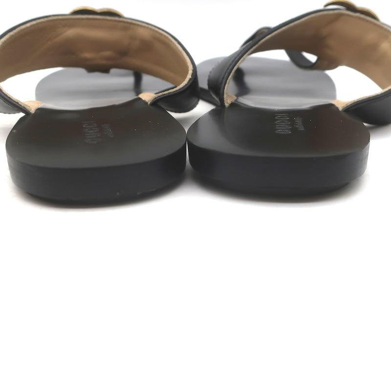 Gucci GG Marmont T-Strap Flat Thong Sandals Black Leather Size 40