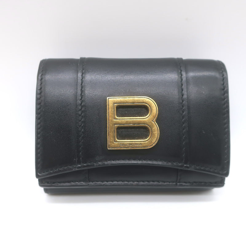 Balenciaga Hourglass Mini Trifold Wallet Black Leather
